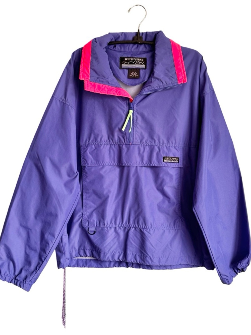 Vintage White Sierra Men’s Retro Neon Pullover Windbreaker Jacket Small EUC
